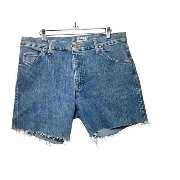 Wrangler Jean Shorts 35x5 High Rise Rigid Cowboy Cut Slim Fit Denim Cut Offs - Picture 1 of 7
